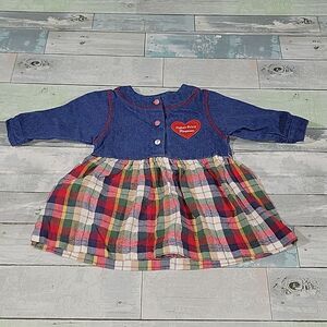 Fisher-Price Playwear Babywear Vintage Denim & Plad Tunic Shirt/Dress sz 12 mo
